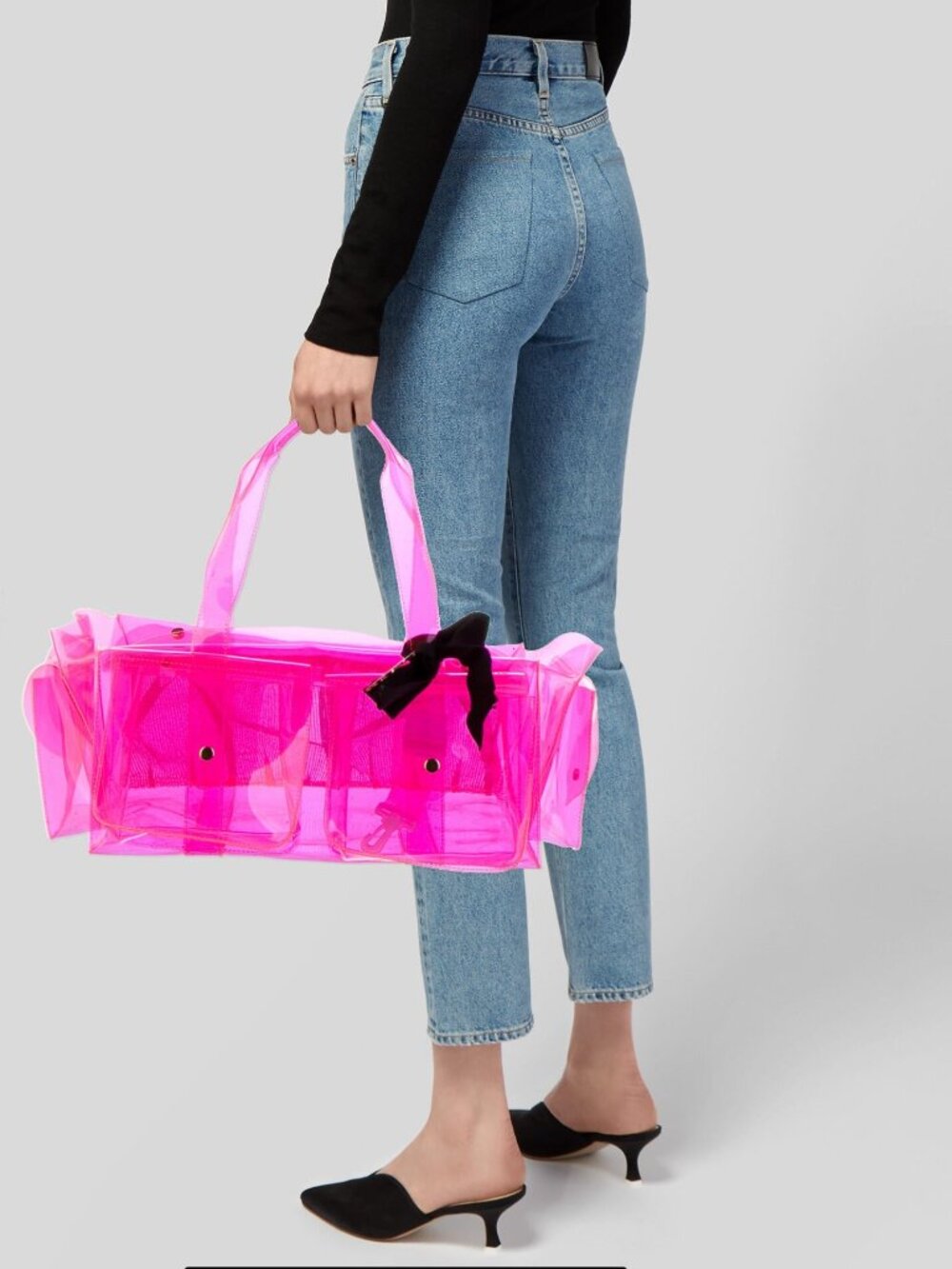 MANOUSH Pink Clear PVC Beach Tote Bag+Termo Lanch BoxCosmetic Pouch 3pc Set